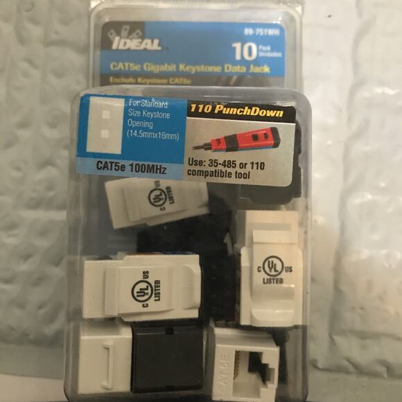 IDEAL 89-751WH CAT5e Gigabit Keystone Data Jack (10 PACK) NEW. - Picture 1 of 6